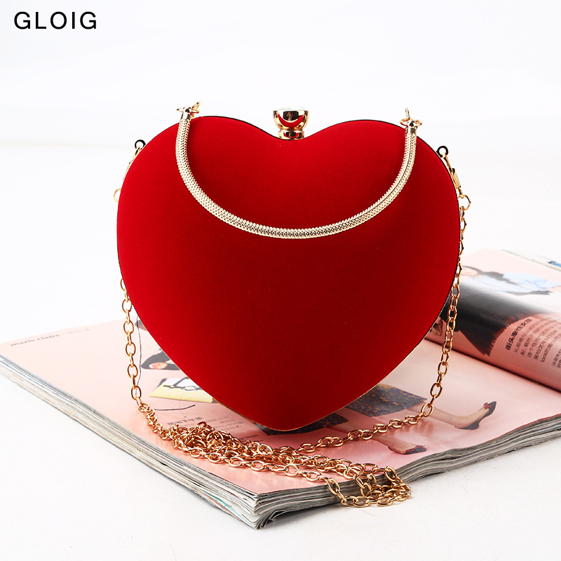 Women Bags Gold - Tas tangan wanita desain hati merah