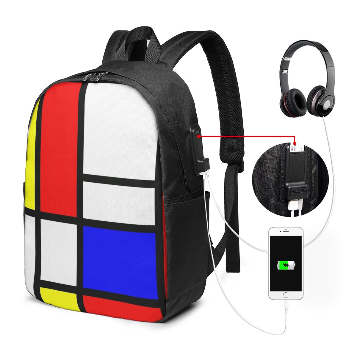 Women Bags Laptop - Piet Mondrian Composition Backpack Tas Notebook