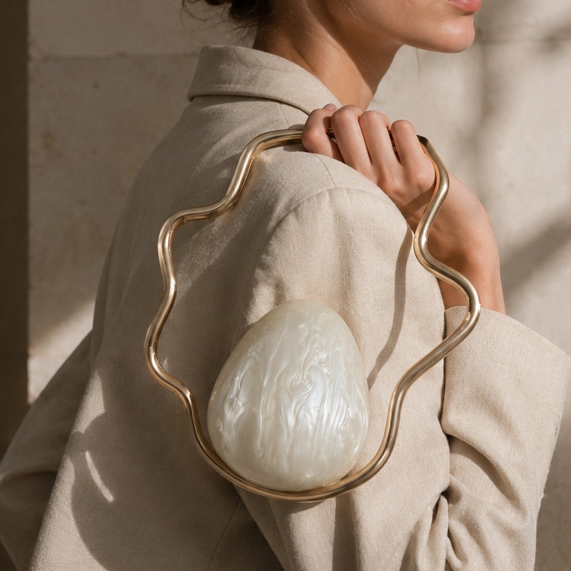 Women Bags Gold - Tas Telur Akrilik Mini Wanita, Tas