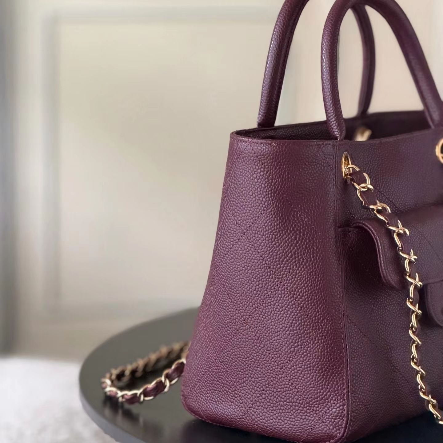 Women'S Work Bags Designer - Tas Tote Kulit Burgundy Caviar Bermotif