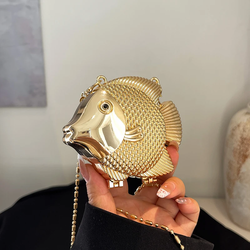 Women Bags Gold - Tas selempang bahu Mini Logam bentuk